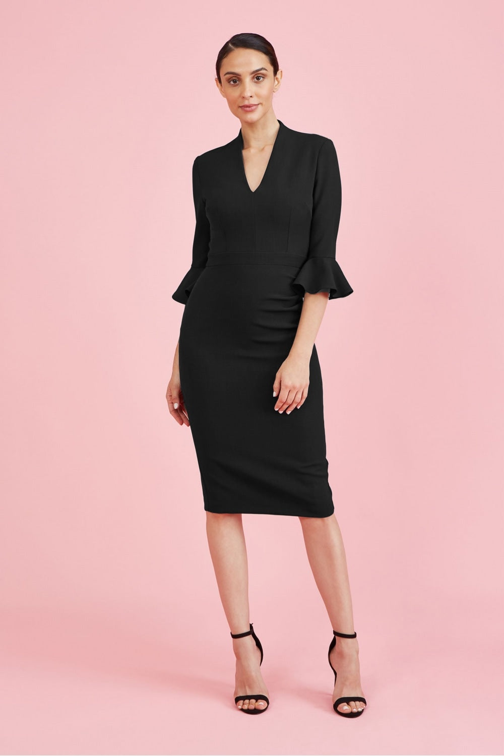 Ellie 3/4 Fluted Sleeve Pencil Dress