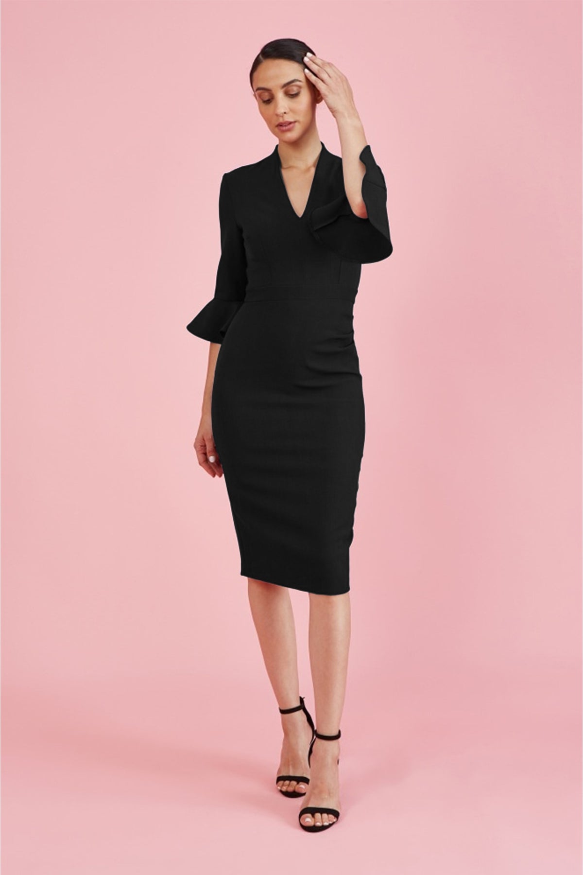 Ellie 3/4 Fluted Sleeve Pencil Dress
