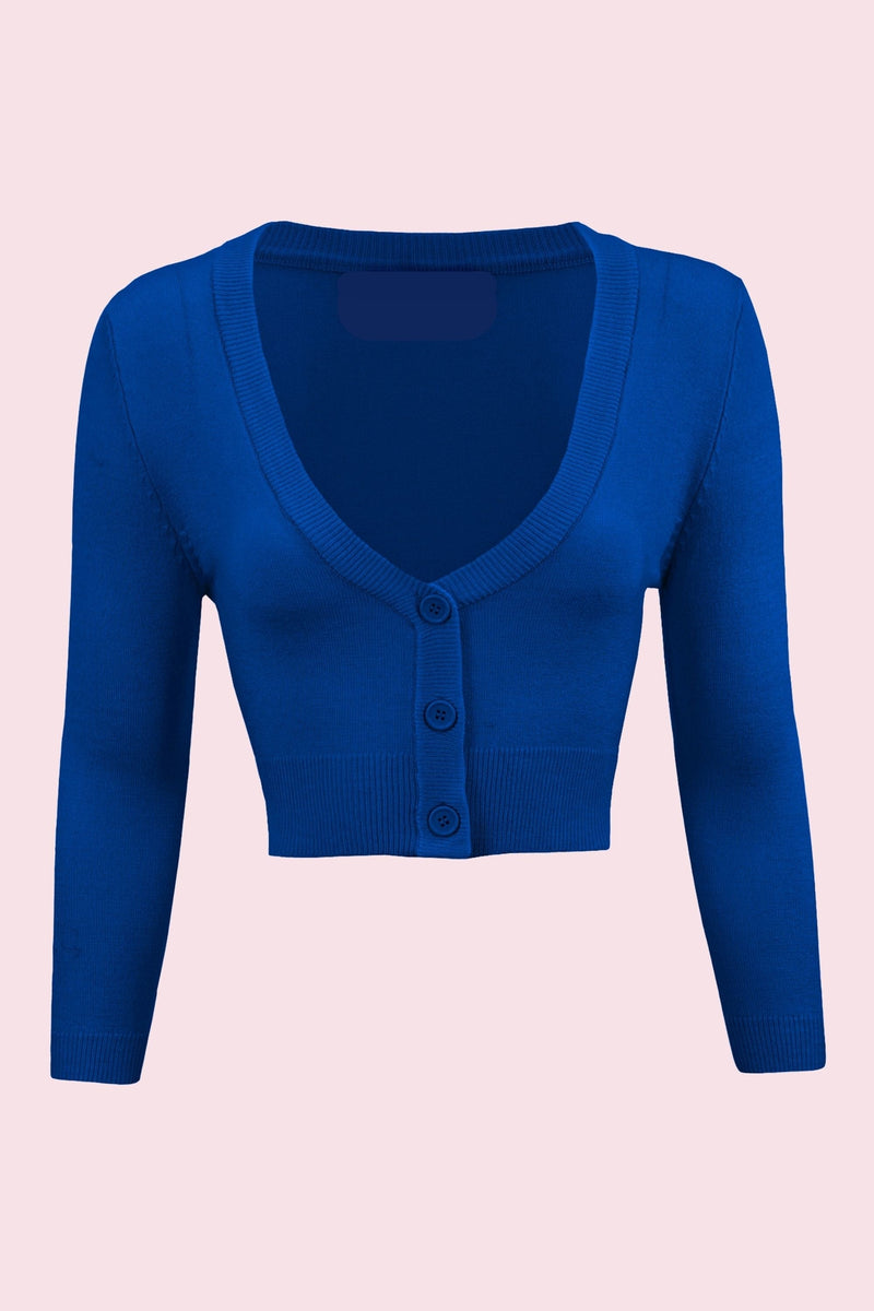 Vintage Cropped ¾ Sleeve Cardigan - Cobalt