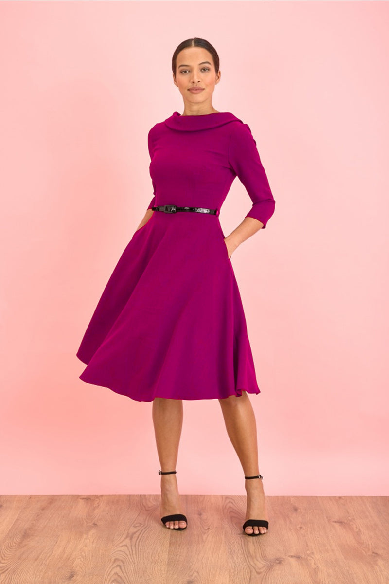 Grace Fit & Flare Swing Dress - Berry