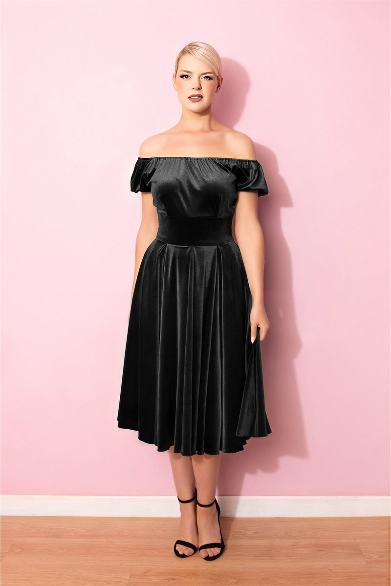 Hayworth Velvet Midi Dress - Black