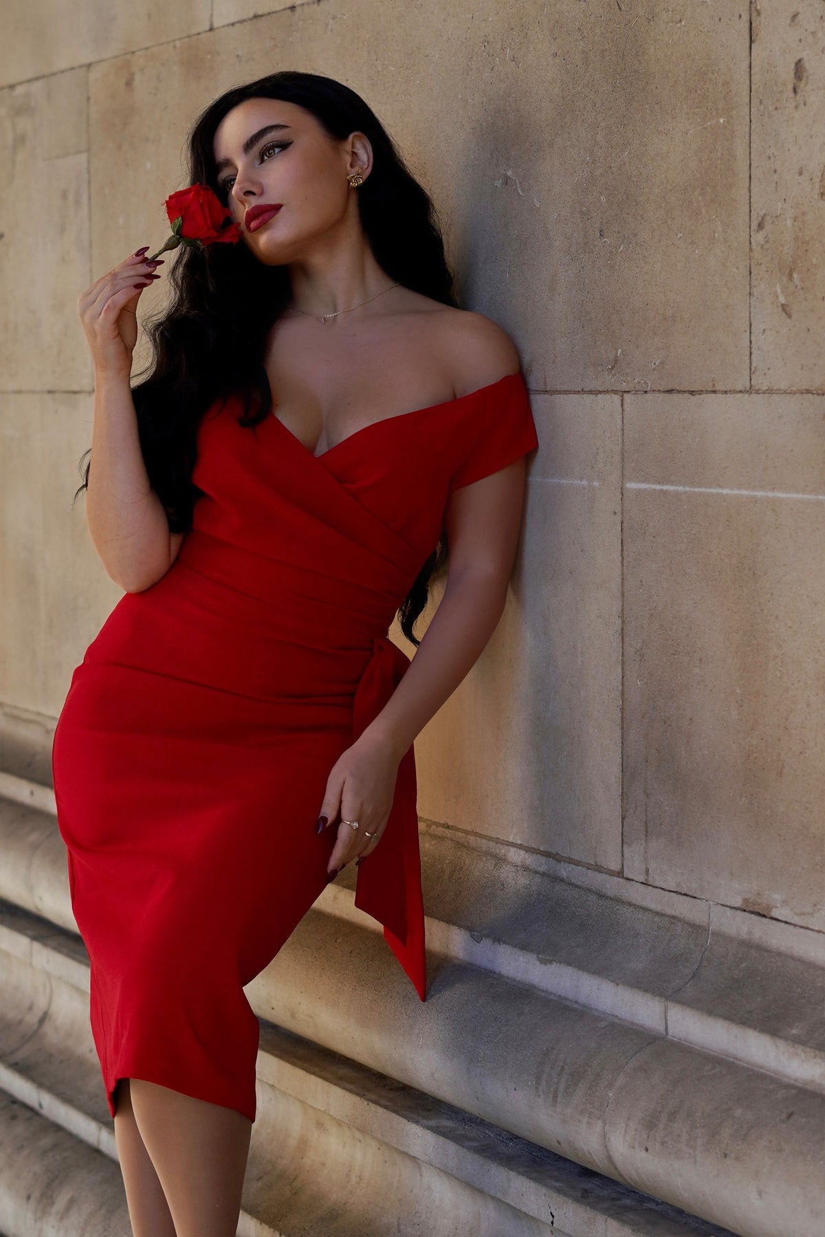 Hourglass Off The Shoulder Pencil Dress