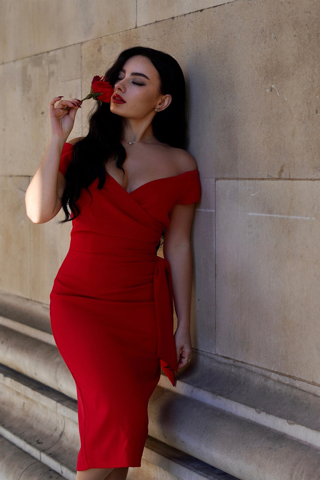 Hourglass Off The Shoulder Pencil Dress