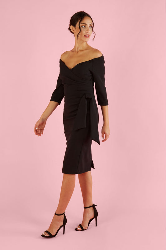 Hourglass Off The Shoulder 3/4 Sleeve Pencil Dress
