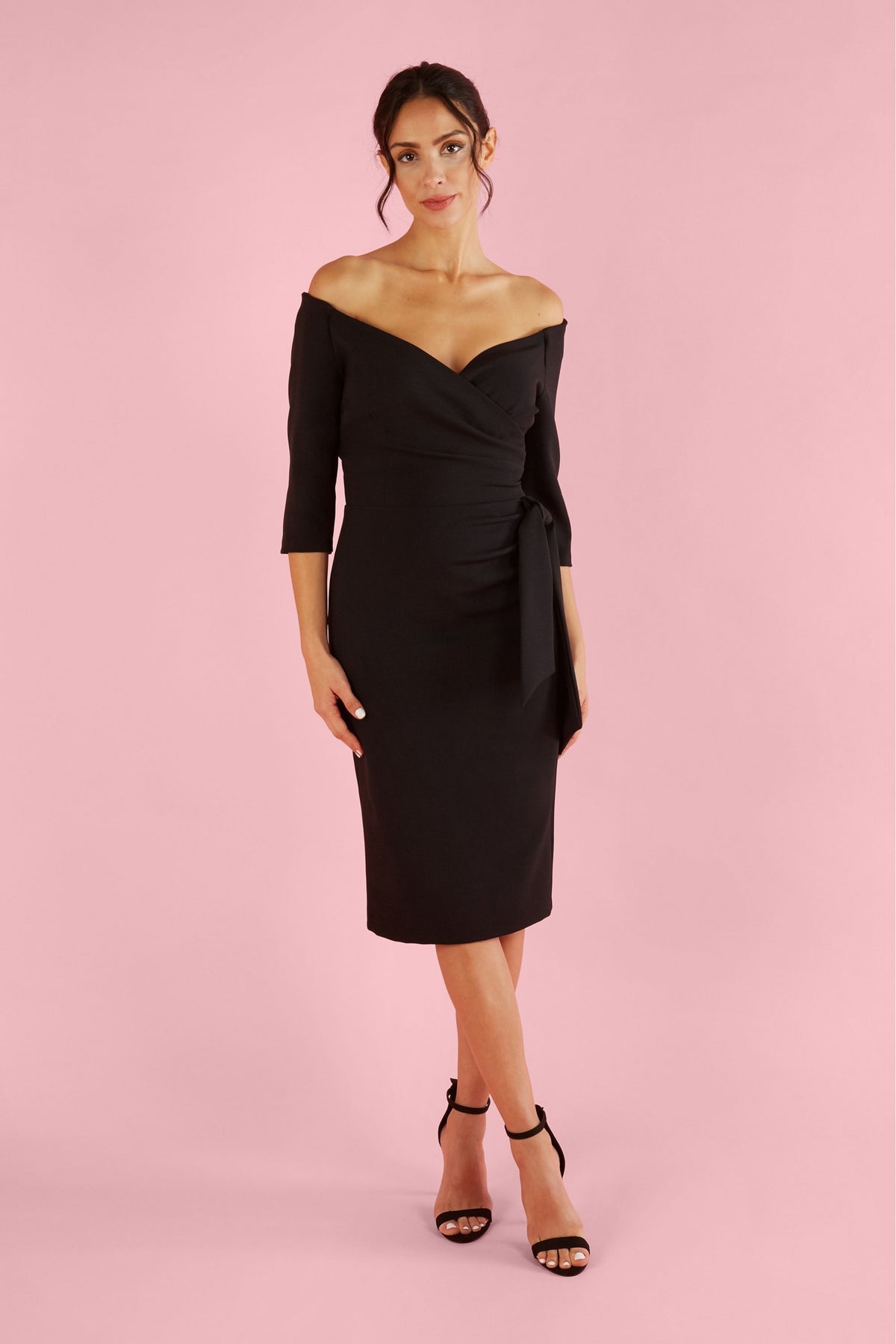 Hourglass Off The Shoulder 3/4 Sleeve Pencil Dress