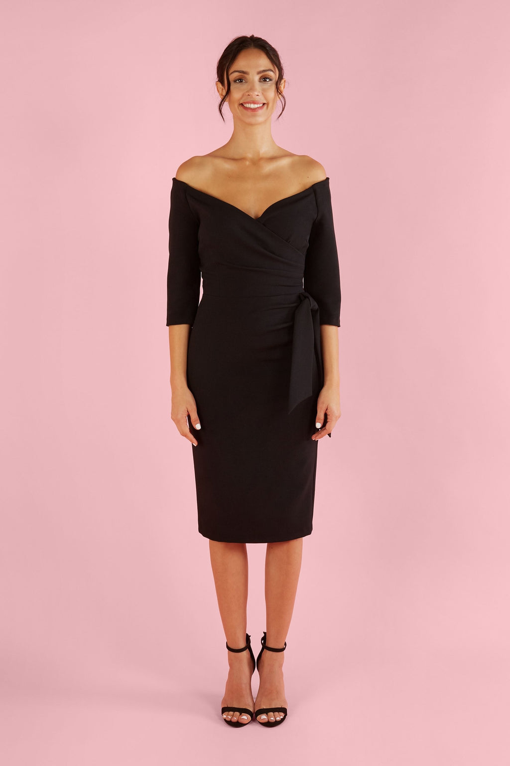 Hourglass Off The Shoulder 3/4 Sleeve Pencil Dress