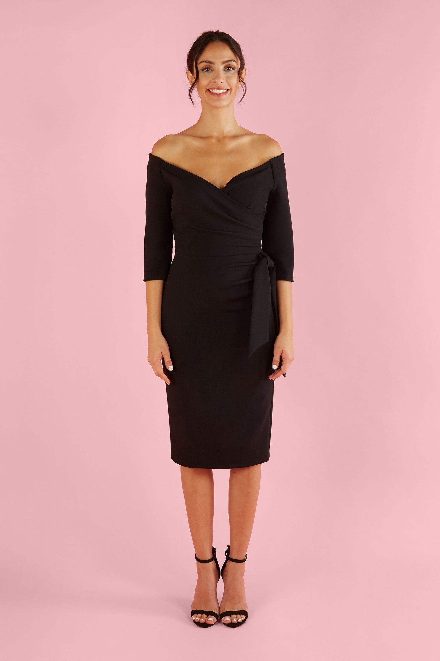 Hourglass Off The Shoulder 3/4 Sleeve Pencil Dress