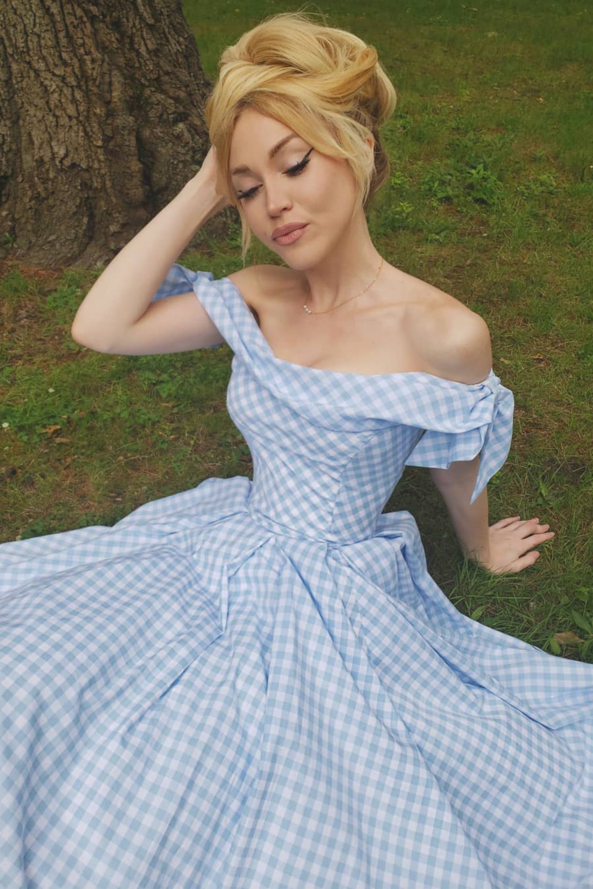 Tilly Gingham Off The Shoulder Prom Dress - 6 / Blue & White Tilly Gingham Off The Shoulder Prom Dress - 6 / Blue & White
