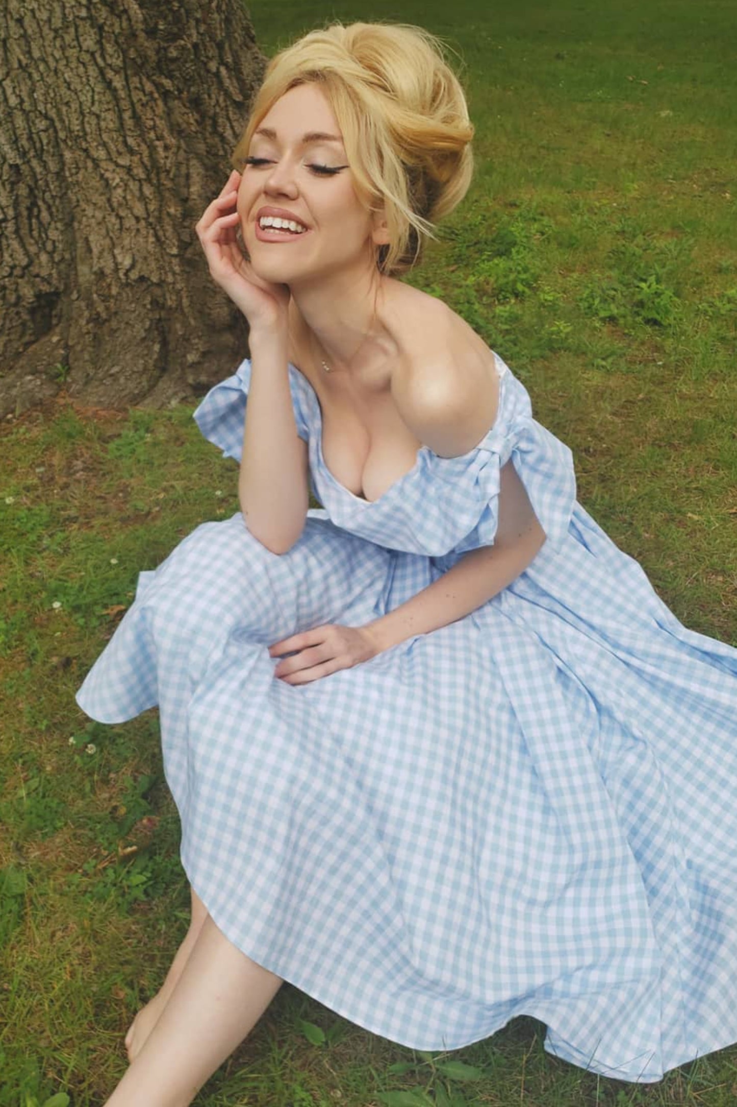 Tilly Gingham Off The Shoulder Prom Dress