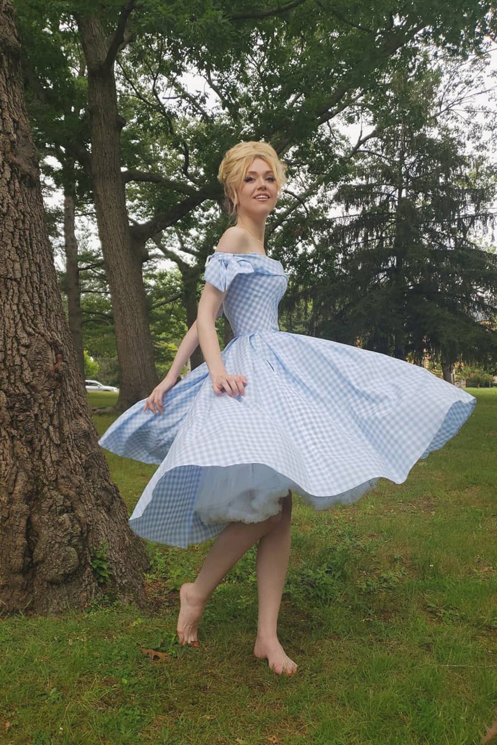 Tilly Gingham Off The Shoulder Prom Dress