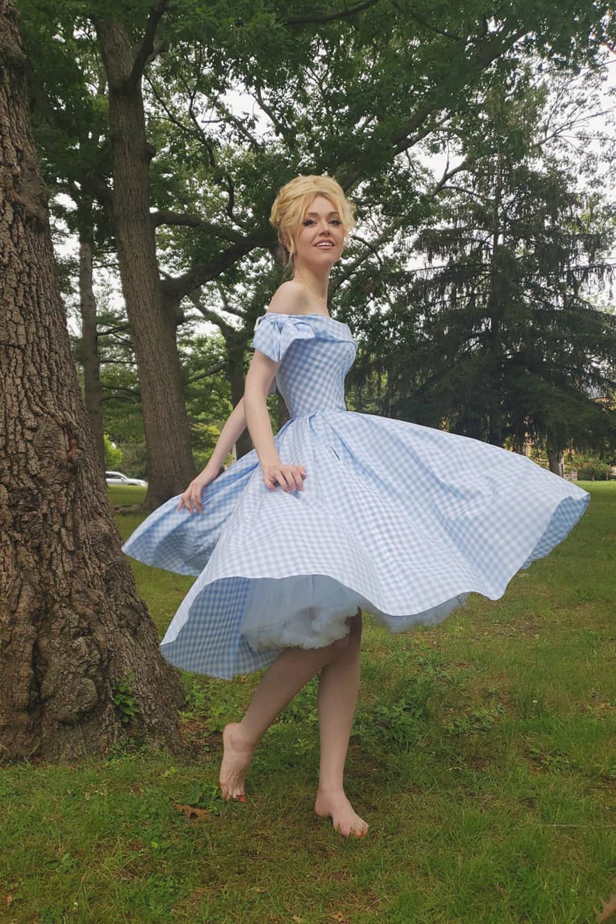 Tilly Gingham Off The Shoulder Prom Dress