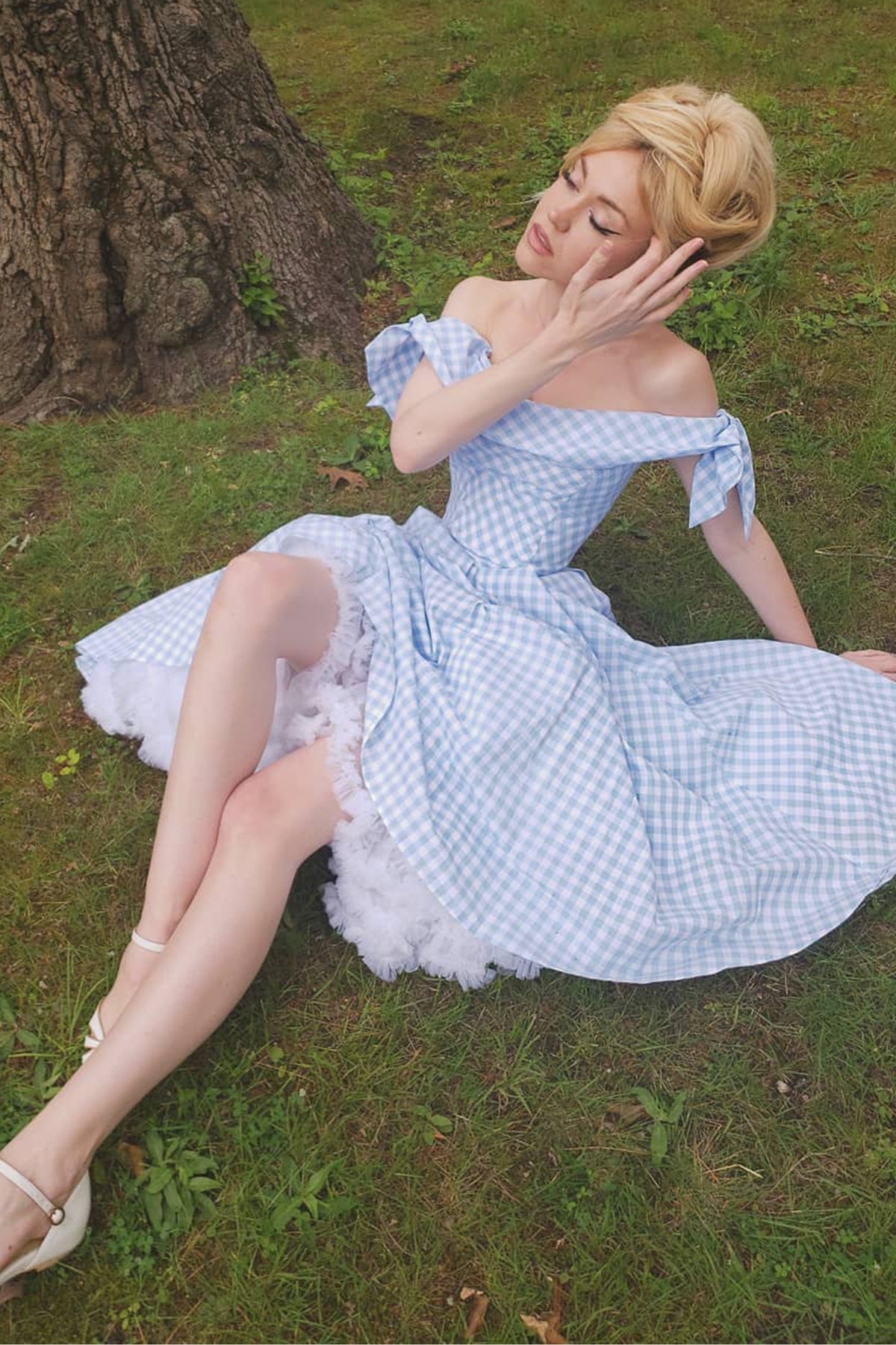 Tilly Gingham Off The Shoulder Prom Dress