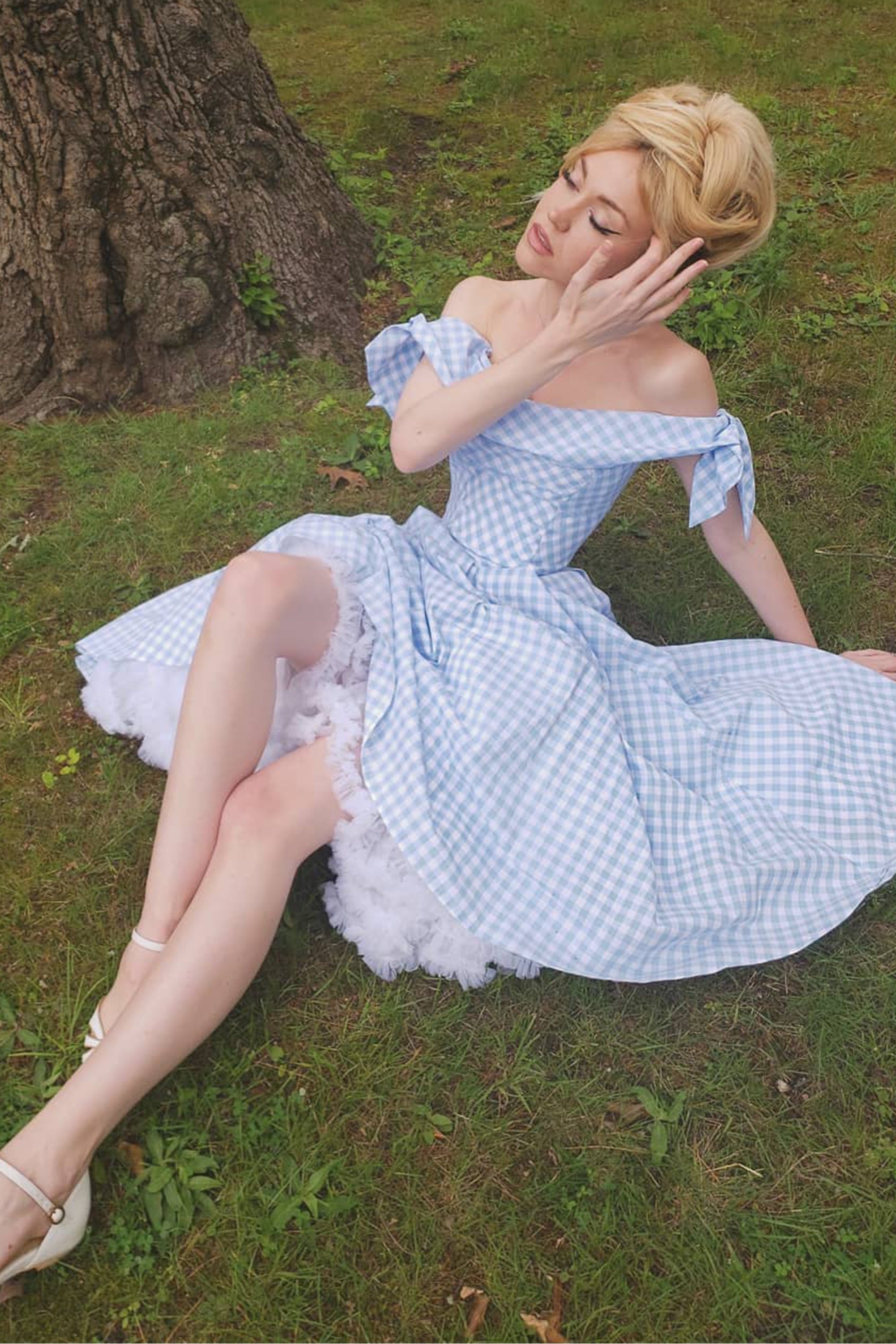 Tilly Gingham Off The Shoulder Prom Dress