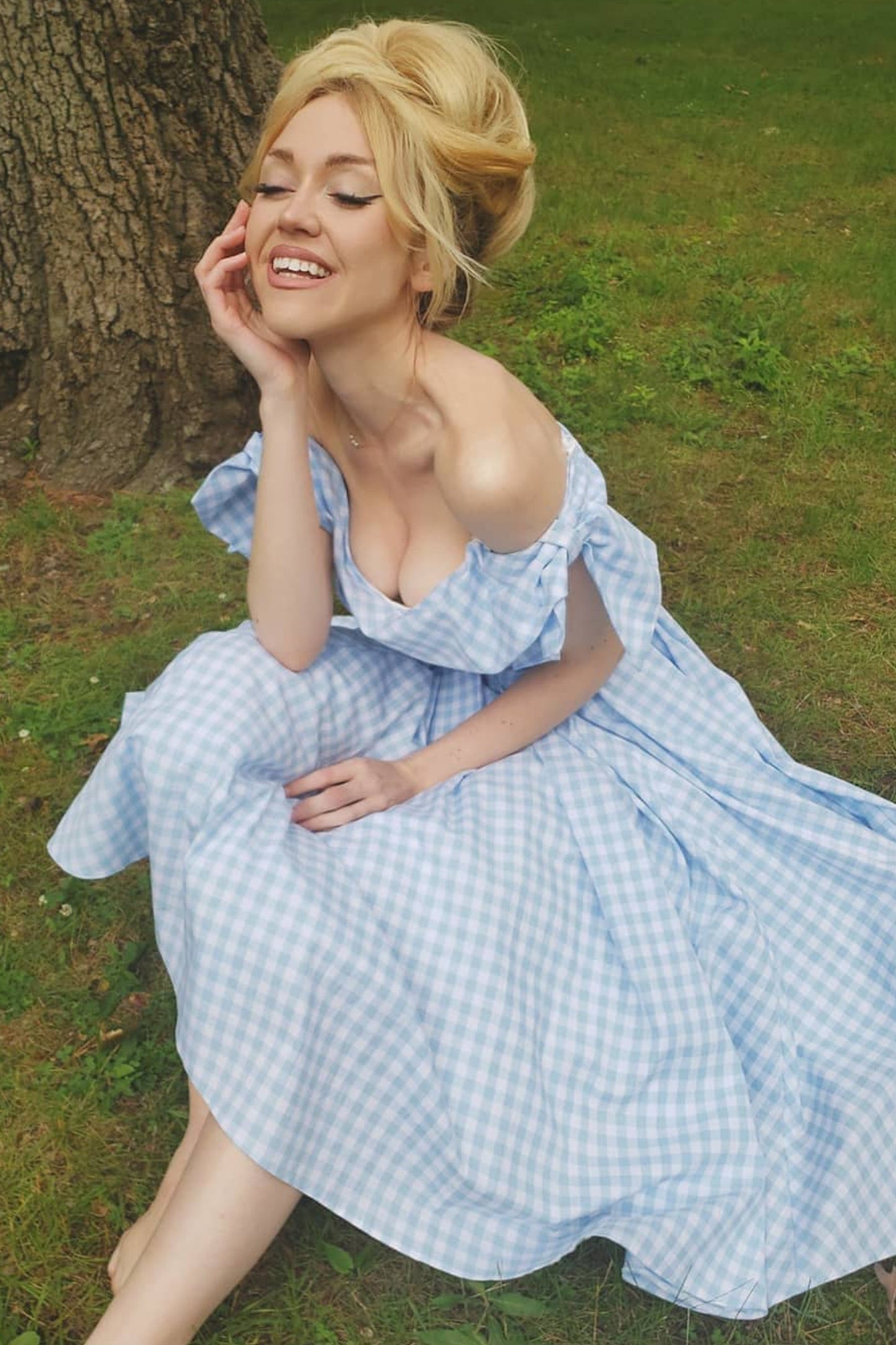 Tilly Gingham Off The Shoulder Prom Dress