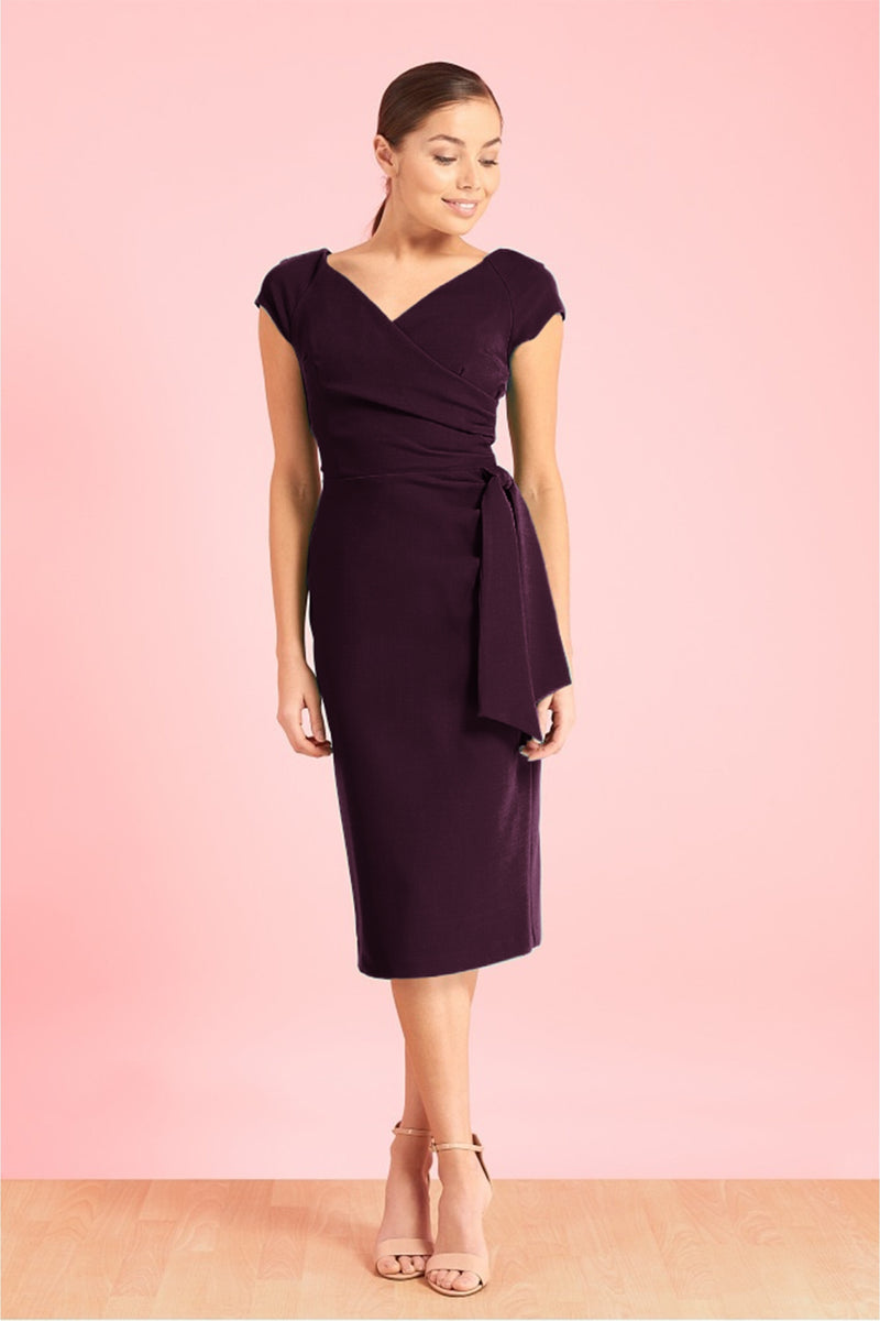 Hourglass Faux Wrap Pencil Dress - Damson