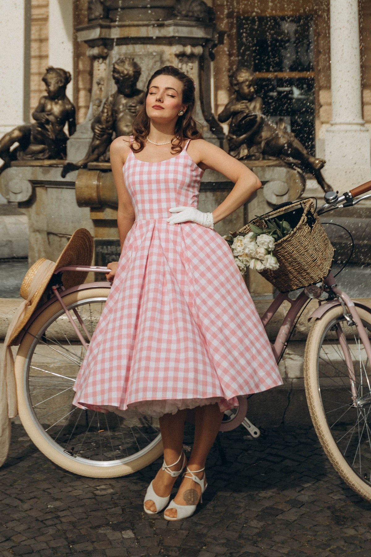 Priscilla Large Gingham Cotton Midi Dress