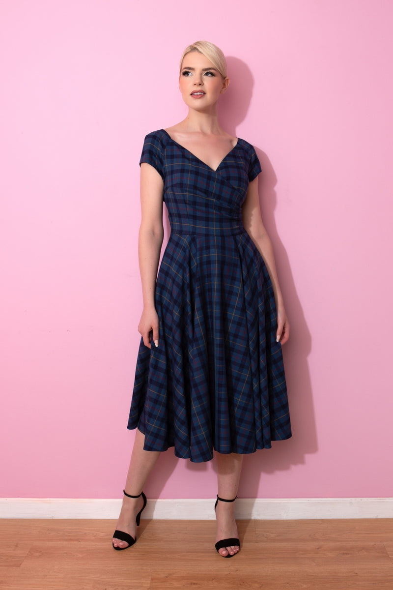 Hourglass Tartan Swing Dress - Blue