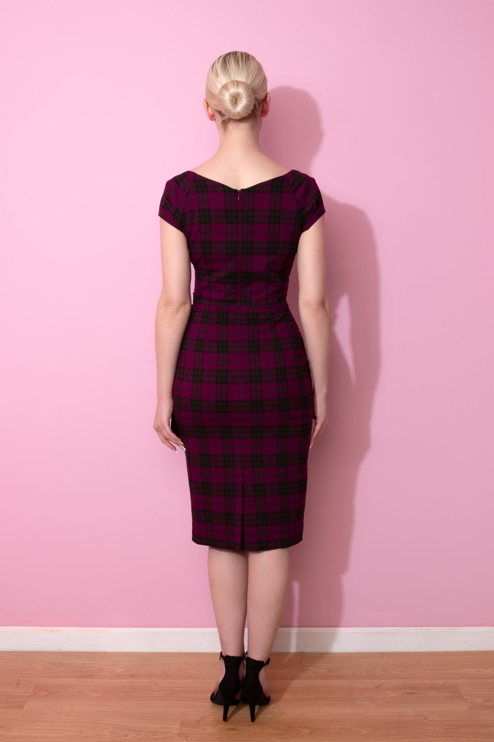 Hourglass Tartan Faux Wrap Pencil Dress