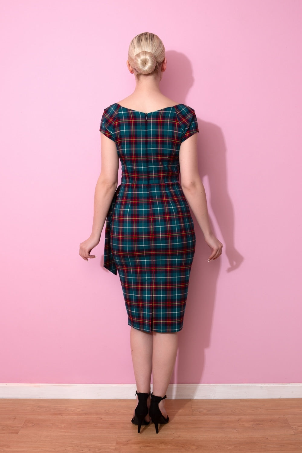 Hourglass Tartan Faux Wrap Pencil Dress