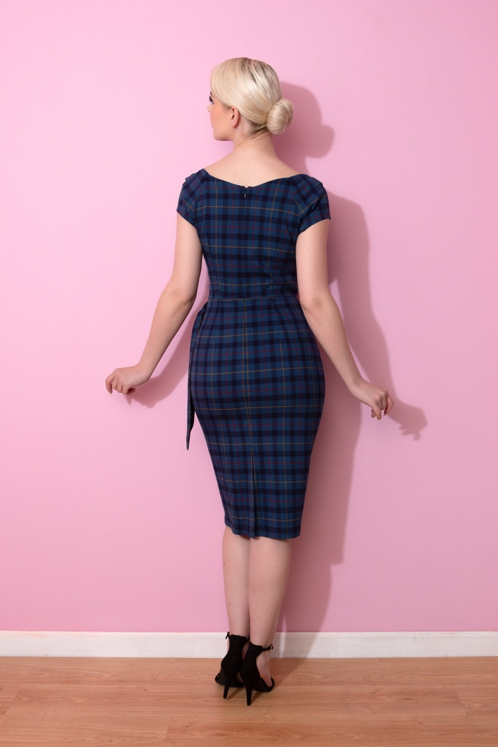 Hourglass Tartan Faux Wrap Pencil Dress