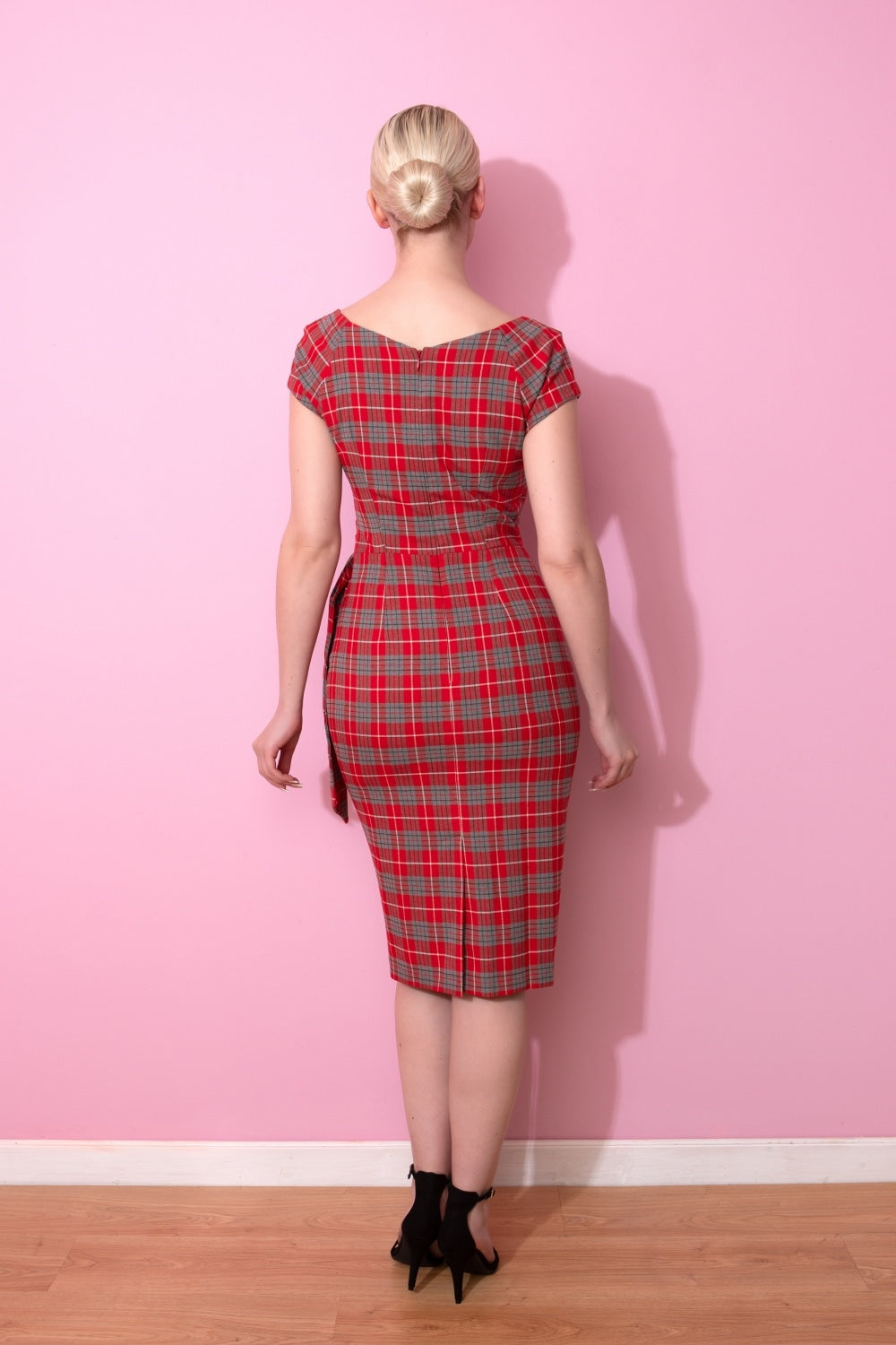 Hourglass Tartan Faux Wrap Pencil Dress