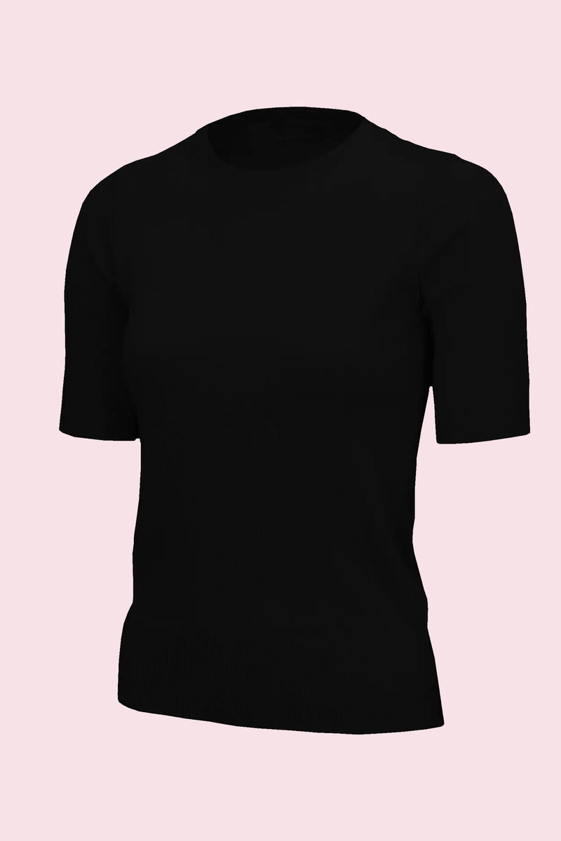 Vintage Fine Knit Crew Neck T Shirt - Black