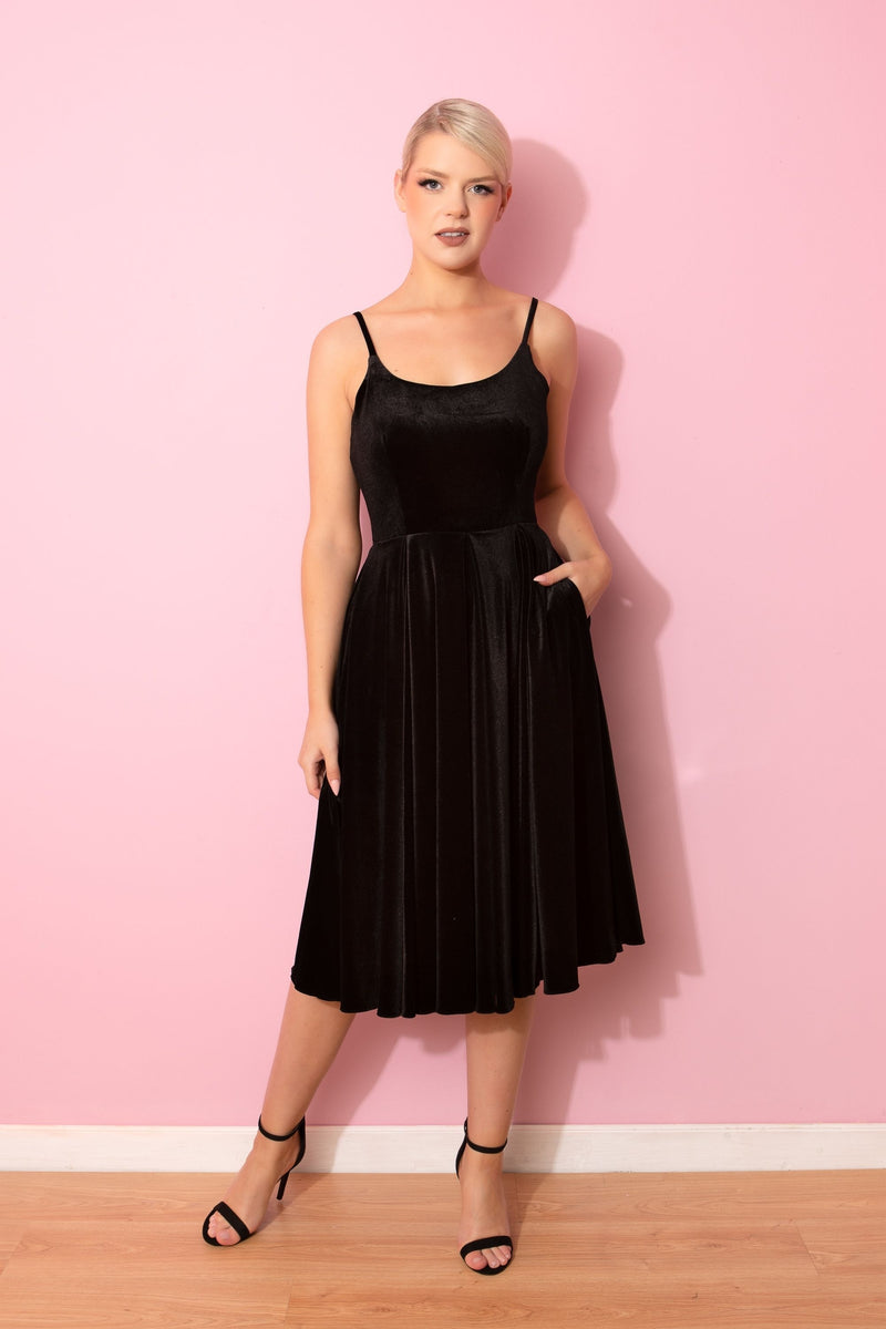 Priscilla Velvet Midi Dress - Black
