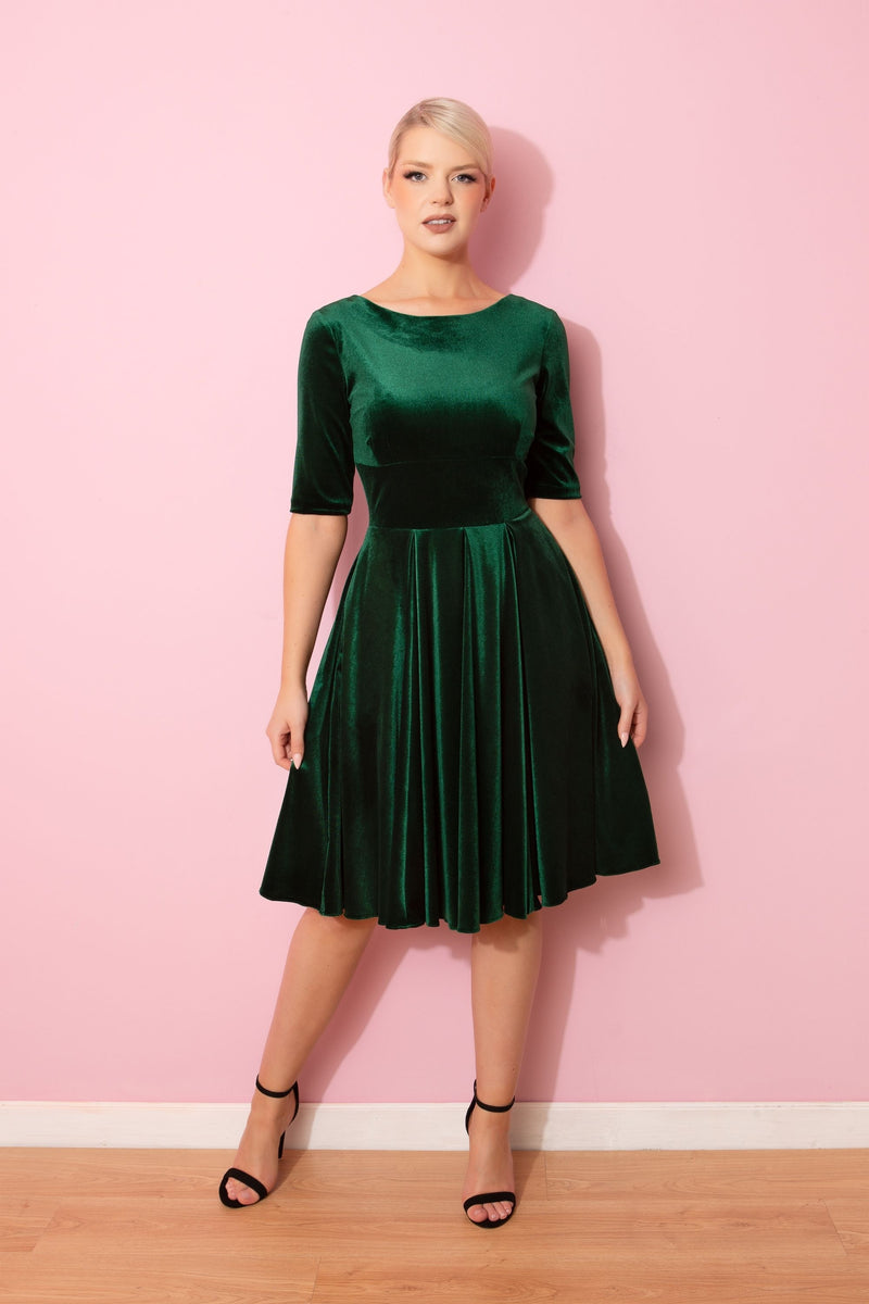 Hepburn Velvet Signature Dress - Forest Green