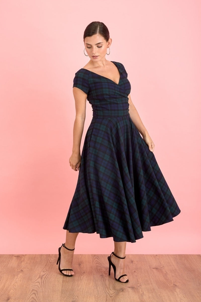 Hourglass Tartan Swing Dress - Forest & Navy