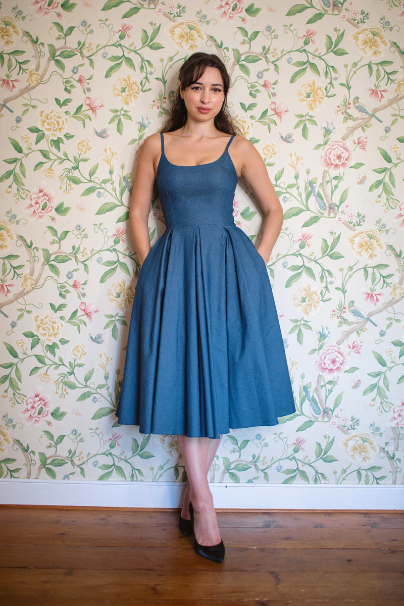 Priscilla Denim Midi Dress - Blue