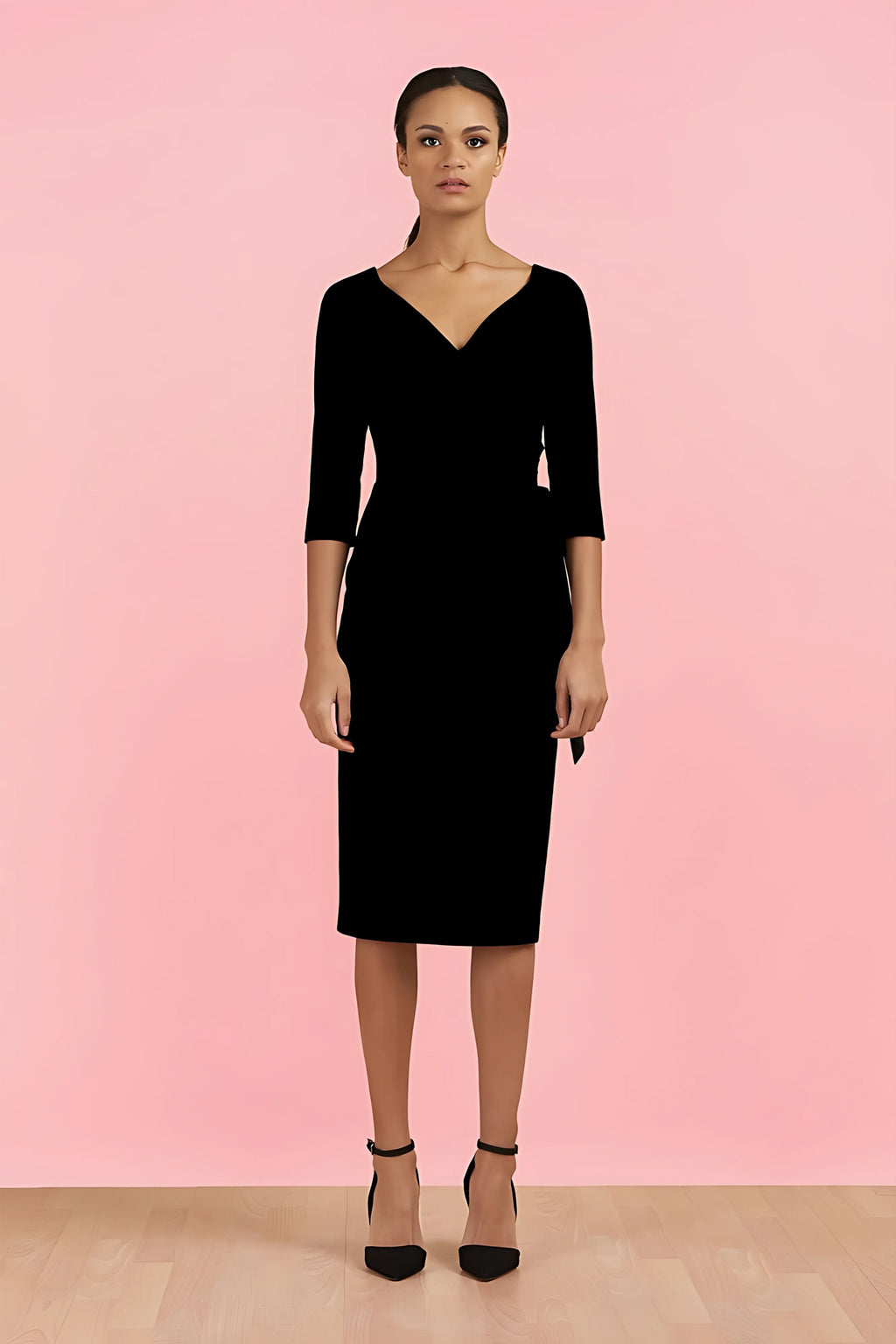 Hourglass Stretch Twill 3/4 Sleeve Pencil Dress