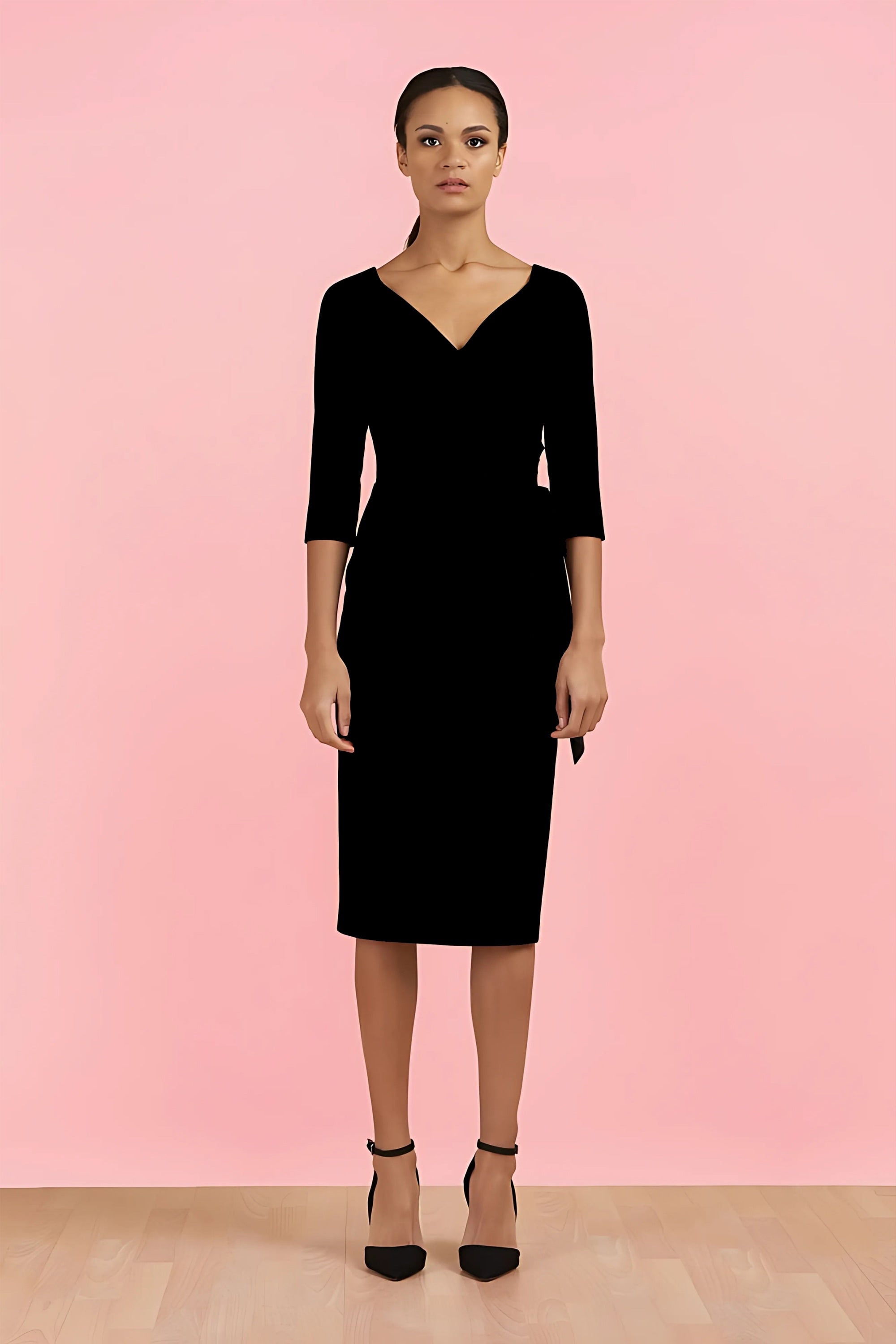 Hourglass Stretch Twill 3/4 Sleeve Pencil Dress