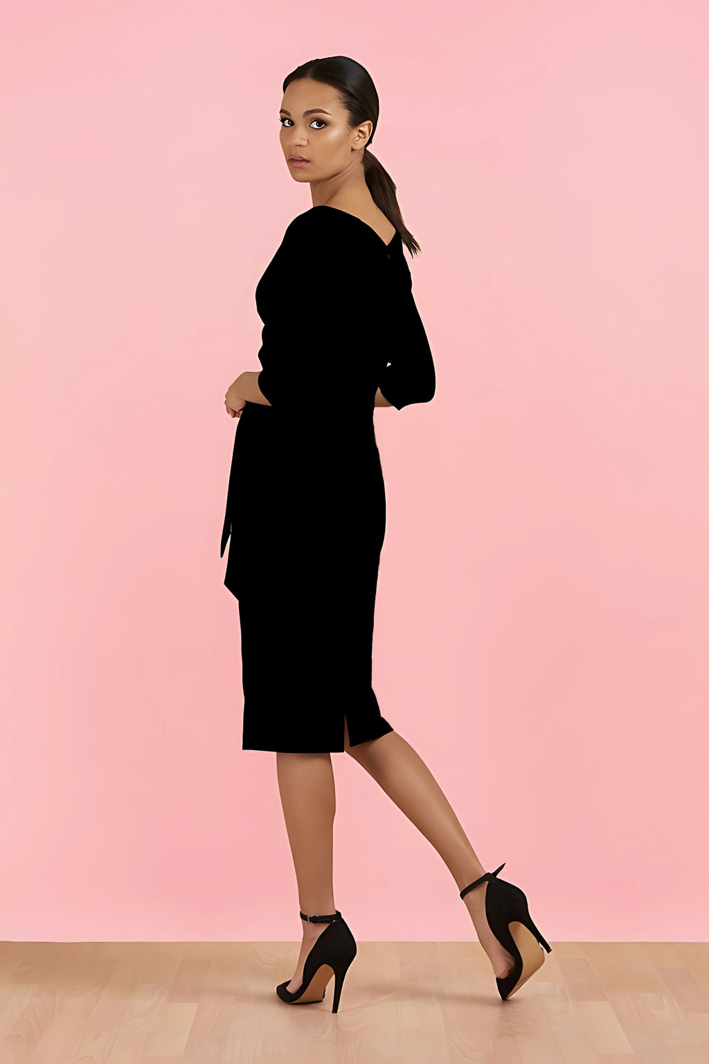 Hourglass Stretch Twill 3/4 Sleeve Pencil Dress