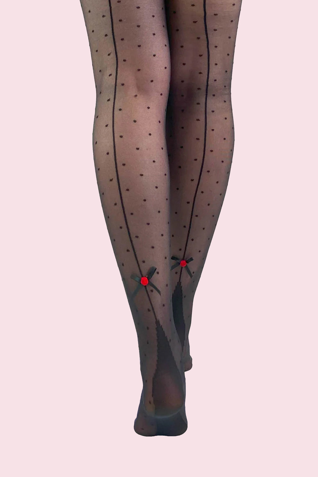 Polka Dot Rose Detail Seamed Tights