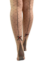 Polka Dot Rose Detail Seamed Tights