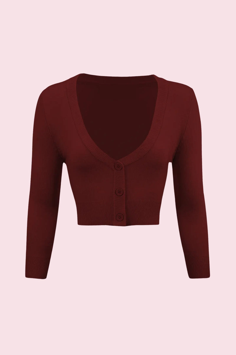 Vintage Cropped ¾ Sleeve Cardigan - Burgandy