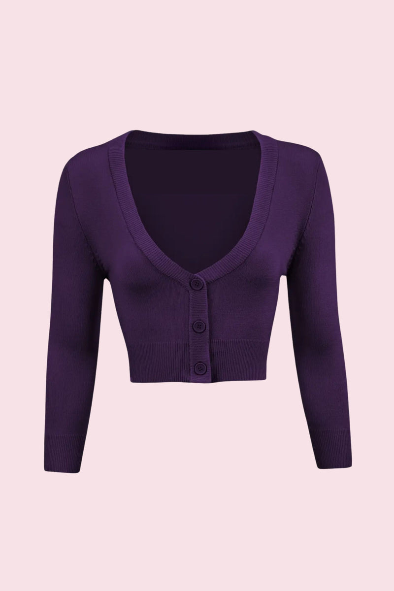 Vintage Cropped ¾ Sleeve Cardigan - Grape