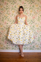 Priscilla Lemon Print Cotton Midi Dress