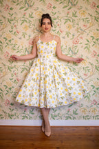 Priscilla Lemon Print Cotton Midi Dress