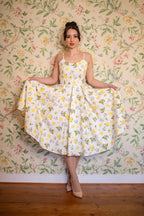 Priscilla Lemon Print Cotton Midi Dress