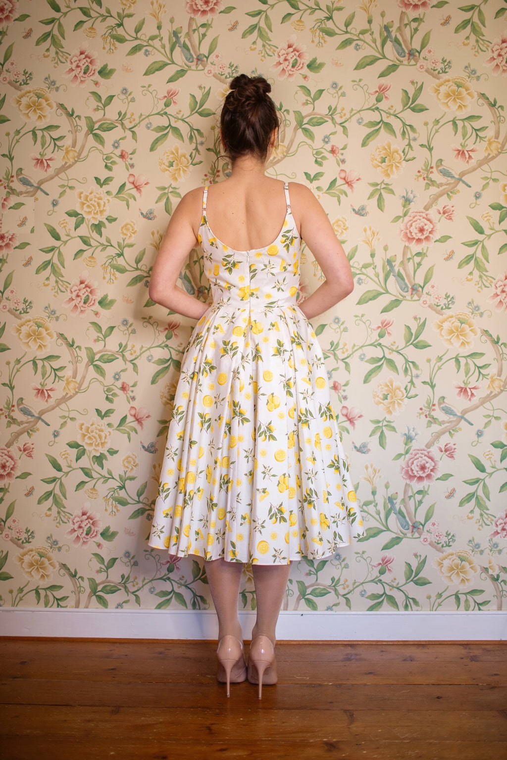 Priscilla Lemon Print Cotton Midi Dress