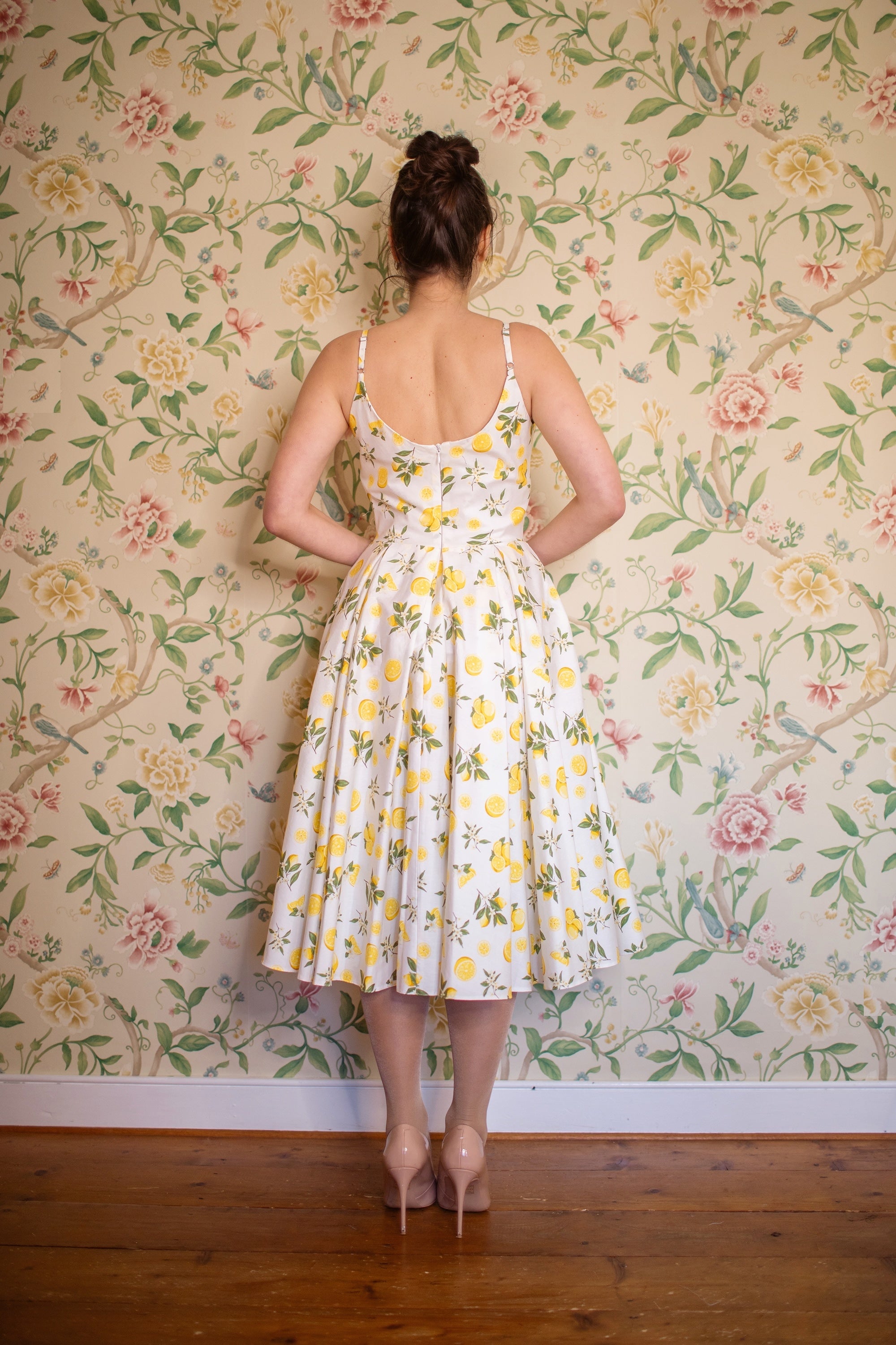 Priscilla Lemon Print Cotton Midi Dress
