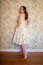 Priscilla Lemon Print Cotton Midi Dress
