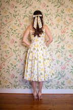 Priscilla Lemon Print Cotton Midi Dress