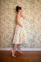 Priscilla Lemon Print Cotton Midi Dress