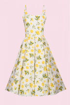 Priscilla Lemon Print Cotton Midi Dress