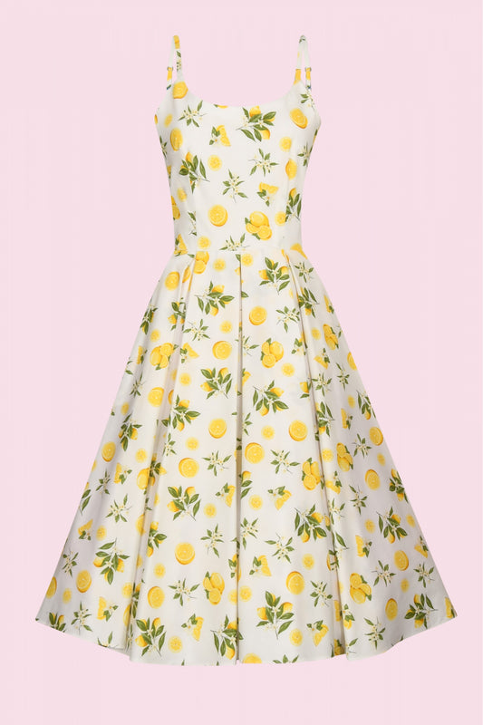 Priscilla Lemon Print Cotton Midi Dress