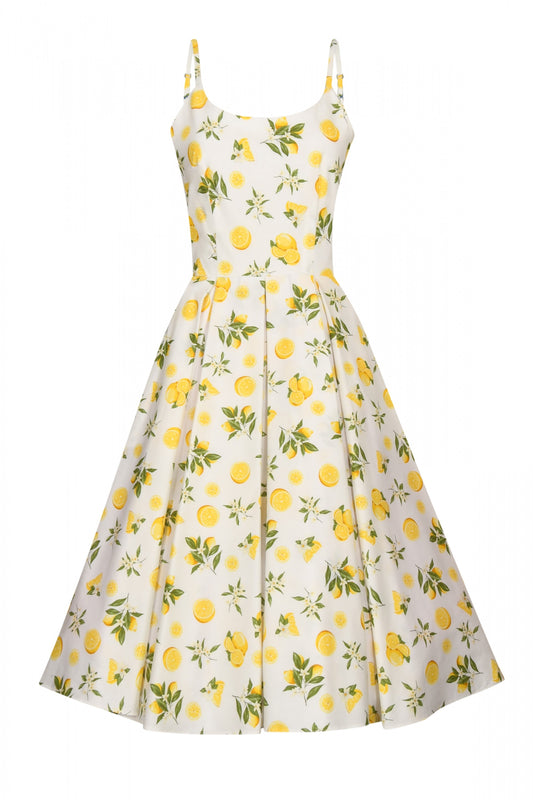 Priscilla Lemon Print Cotton Midi Dress