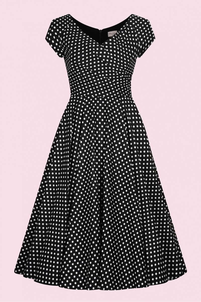 Hourglass Polka Dot Cotton Swing Dress - Black