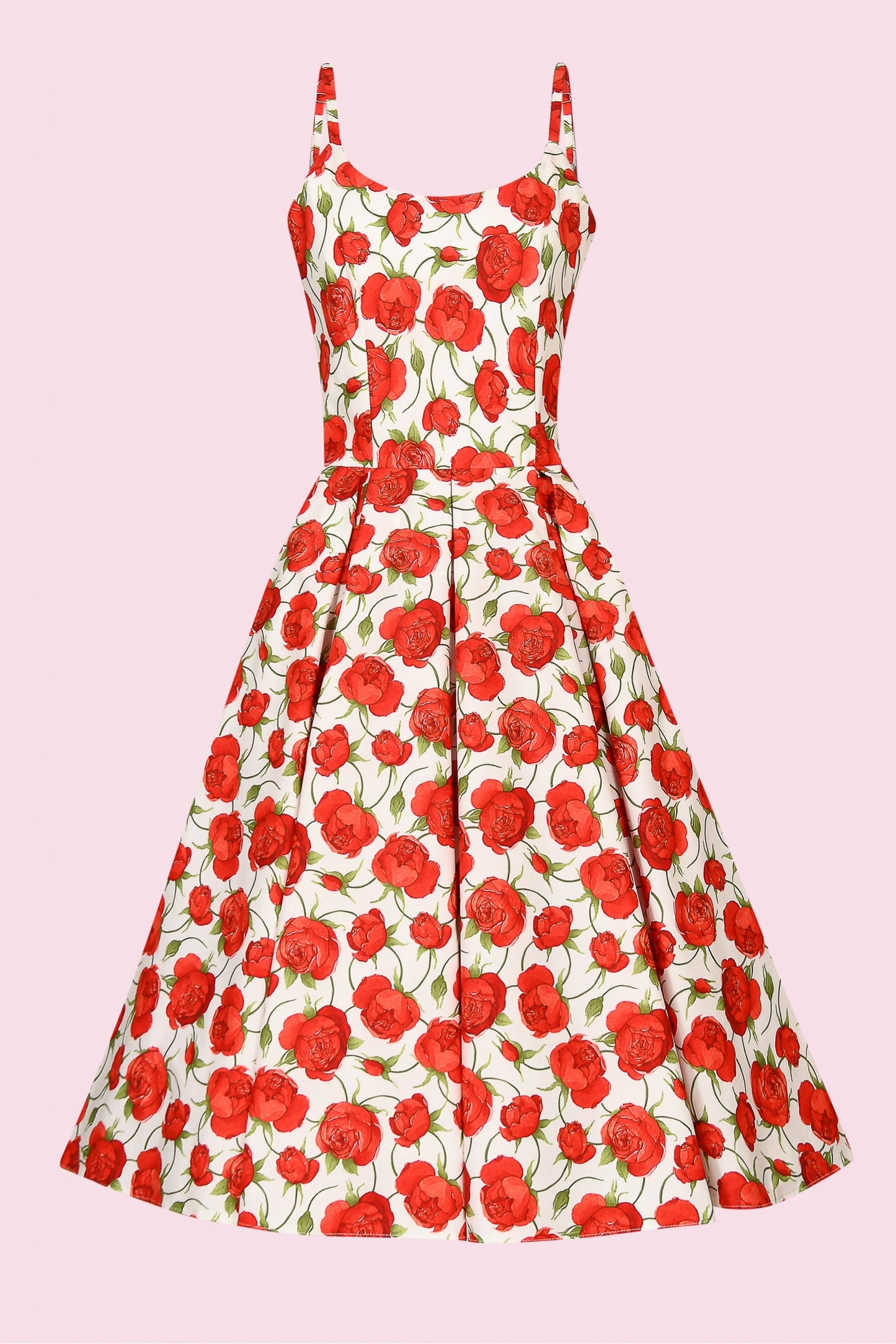 Priscilla Red Rose Cotton Midi Dress